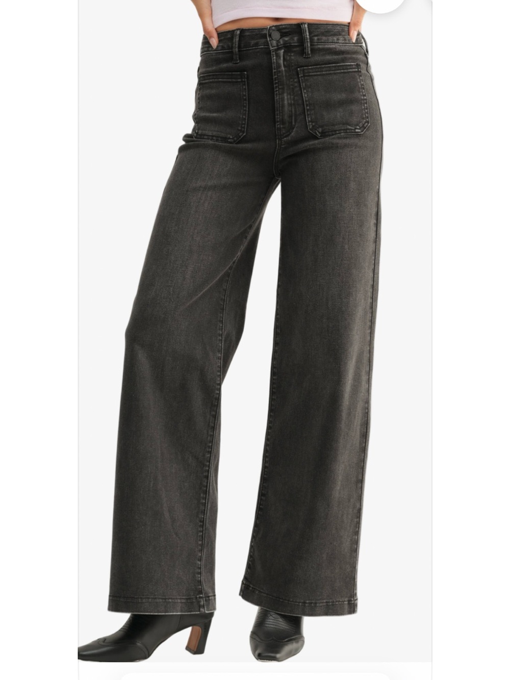 Just Black Denim Wide Leg High-Rise Jeans in Washed Black